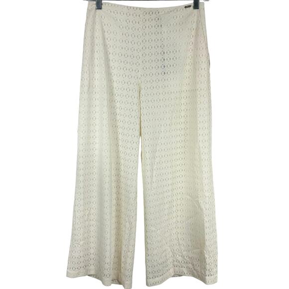 Hugo Boss NWT Tisaly Wide Leg Pants Soft Cream Size 6 Textured Flat Front Airy - Picture 2 of 10